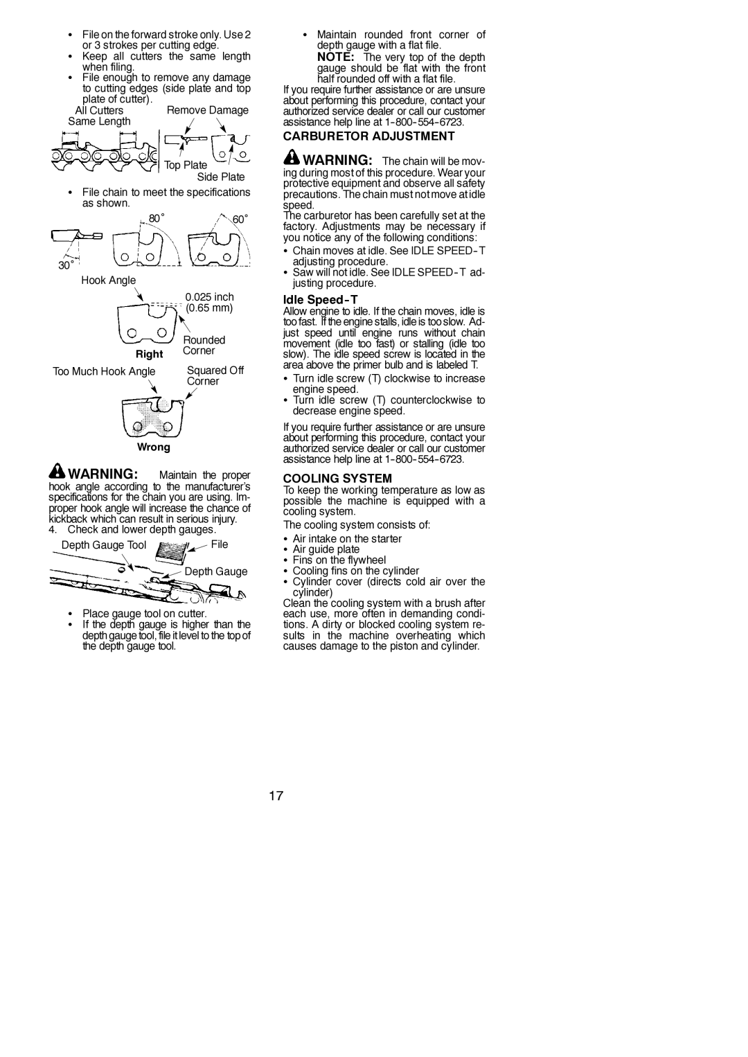 Poulan 952802151, 545186809 instruction manual Carburetor Adjustment, Idle Speed-T, Cooling System, Right, Wrong 