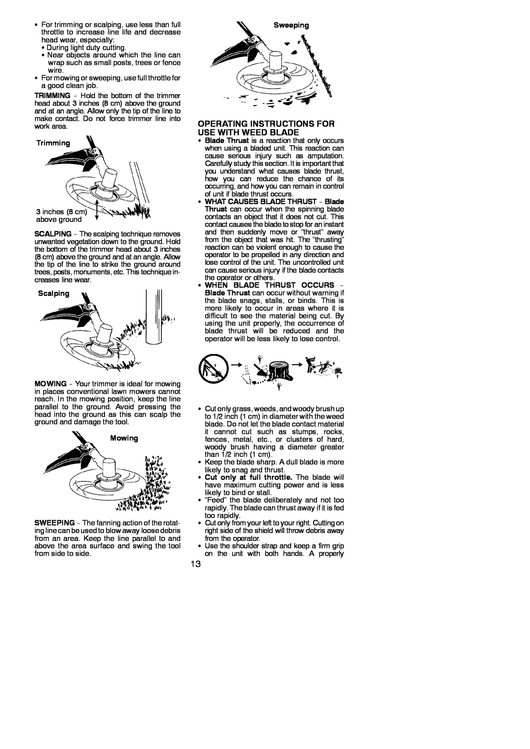 Poulan 545186843 instruction manual Operating Instructions For Use With Weed Blade, Trimming, Scalping, Sweeping, Mowing 