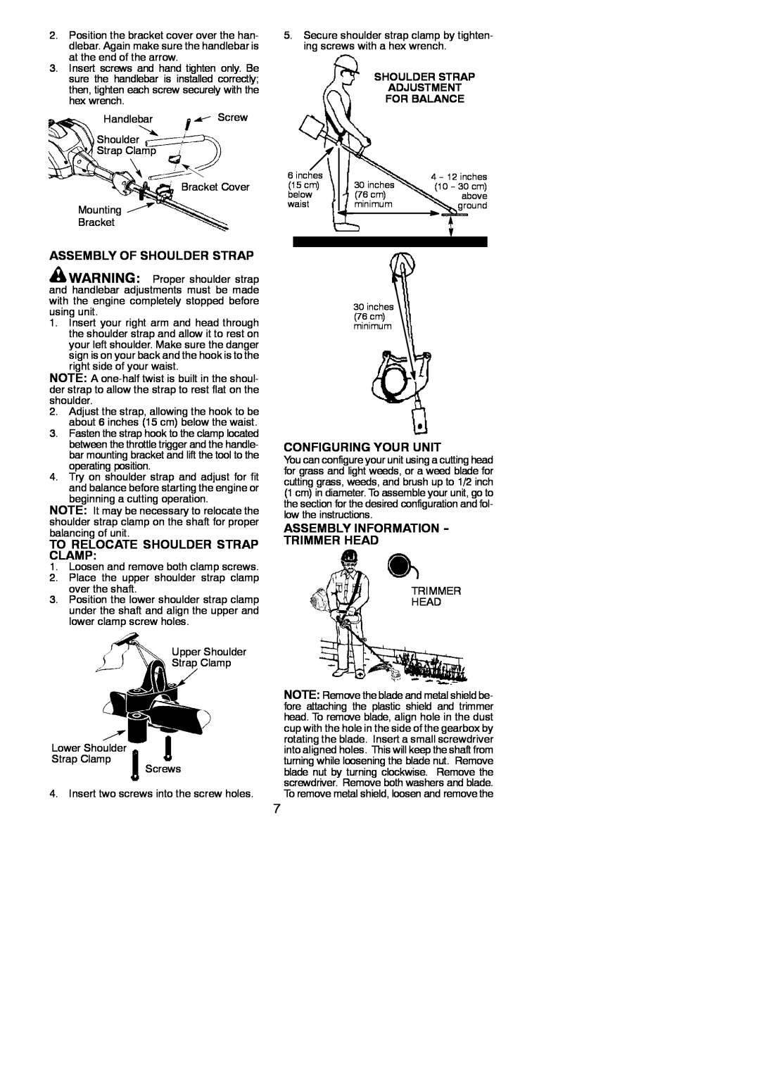 Poulan 545186843 instruction manual Assembly Of Shoulder Strap, To Relocate Shoulder Strap Clamp, Configuring Your Unit 