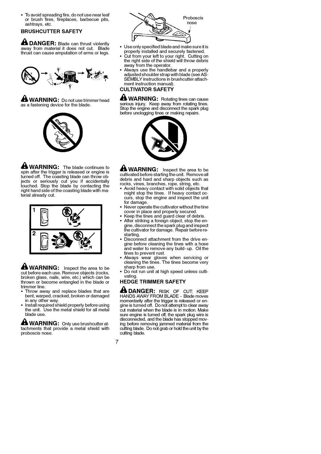 Poulan PP25E, 545186849 instruction manual Brushcutter Safety, Cultivator Safety, Hedge Trimmer Safety 