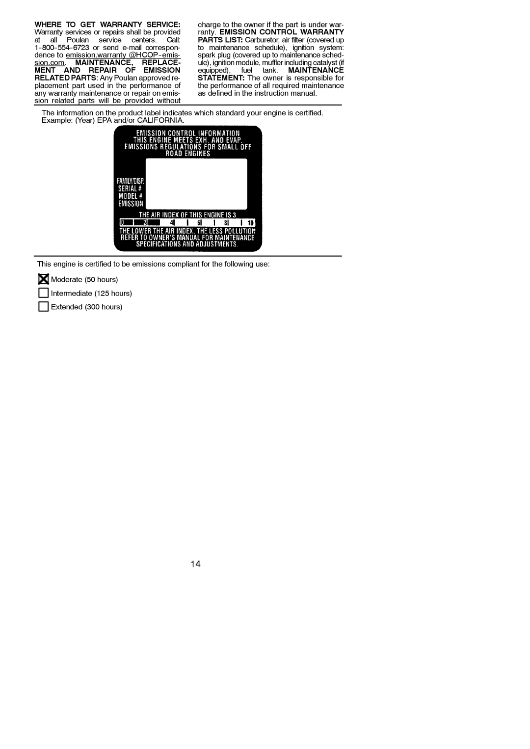 Poulan 545186897, P4500F instruction manual Ment and Repair of Emission 