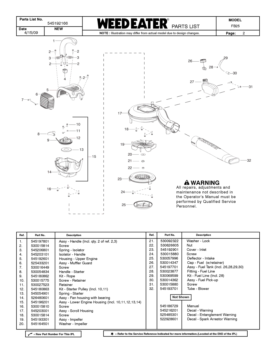 Poulan 545192166 Assy Handle Incl. qty of ref ,3 530092322 Washer Lock, Screw 530626605 Nut, Retainer 530015880 Screw 