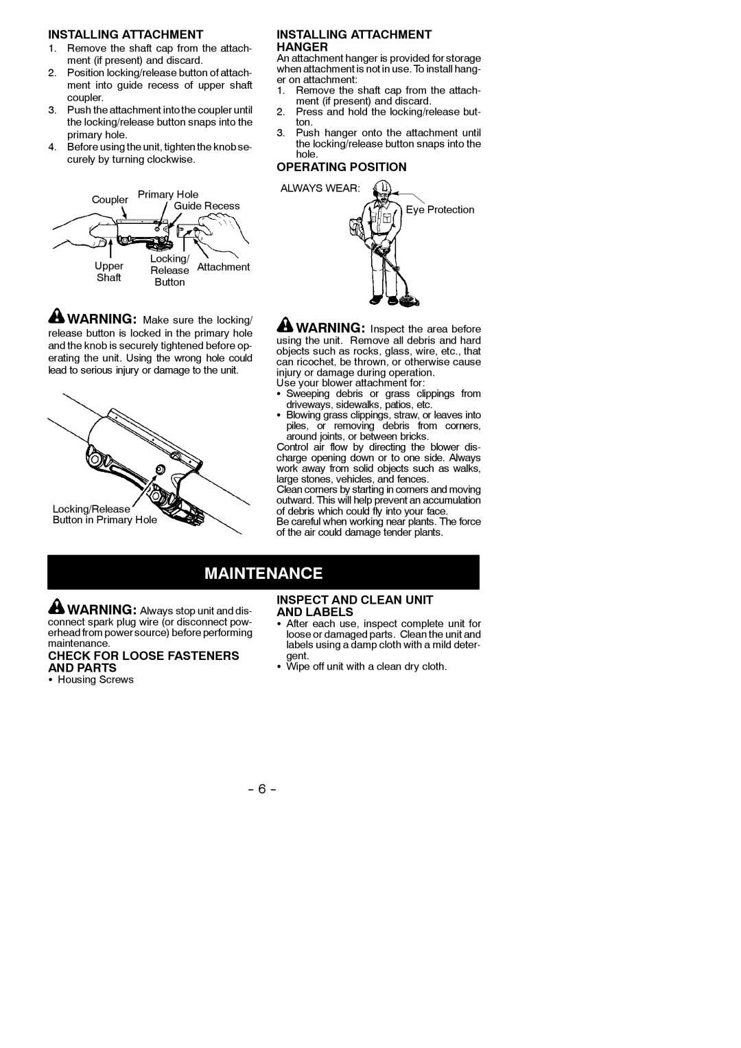 Poulan 545212827, 952711609 instruction manual Maintenance 