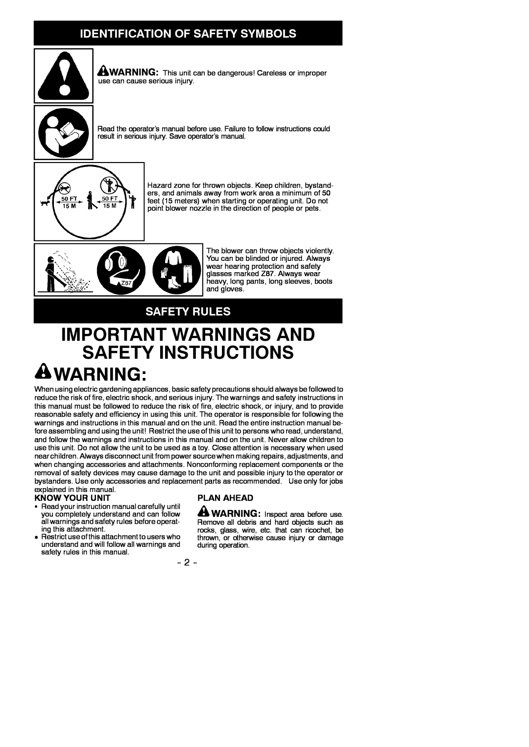 Poulan 545212827 Important Warnings And, Safety Instructions Warning, Identification Of Safety Symbols, Safety Rules 