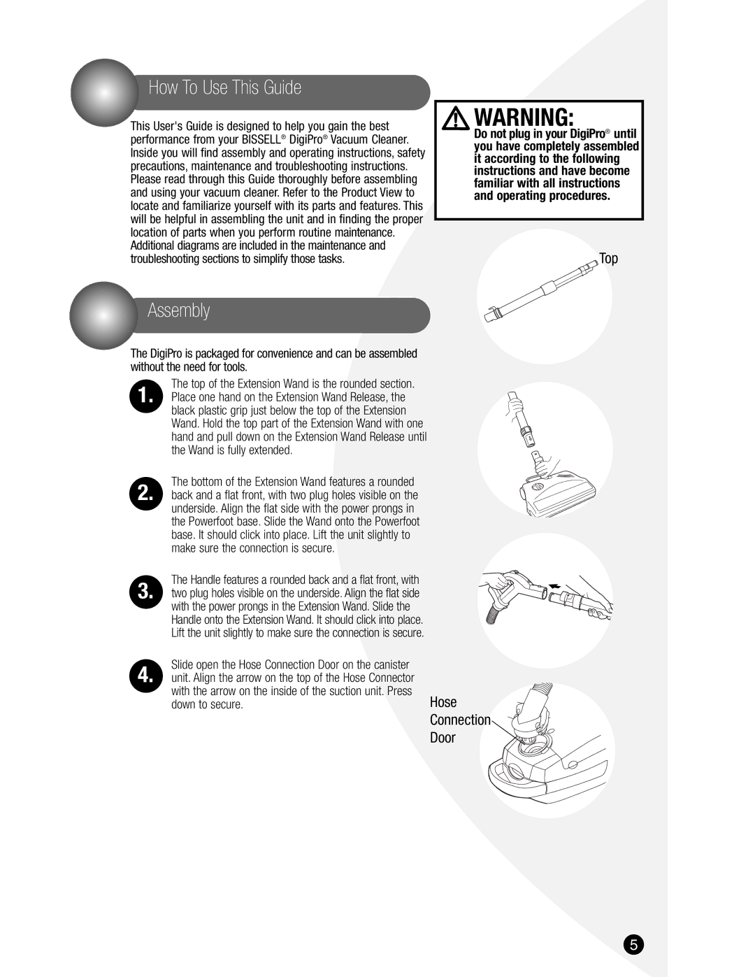 Poulan 6900 warranty How To Use This Guide, Assembly, Bottom of the Extension Wand features a rounded, Down to secure 