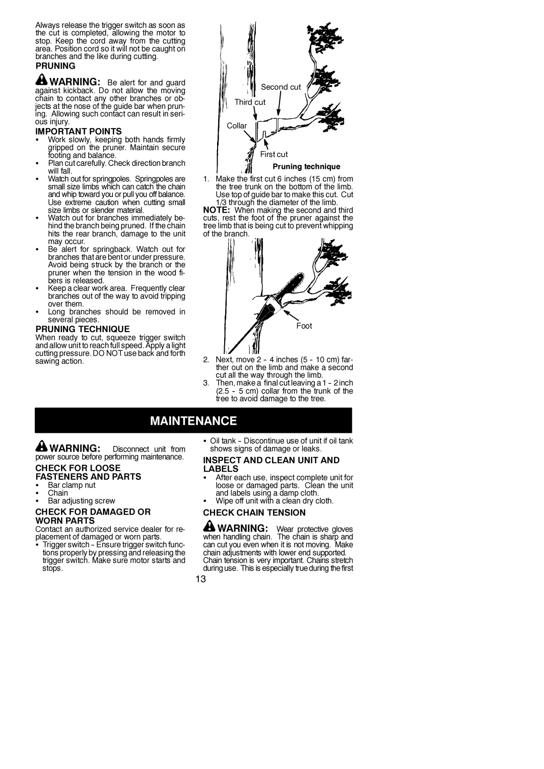 Poulan 810 EP instruction manual Maintenance 