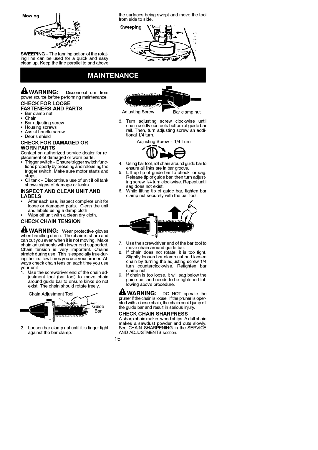 Poulan 810 EPT instruction manual Maintenance 