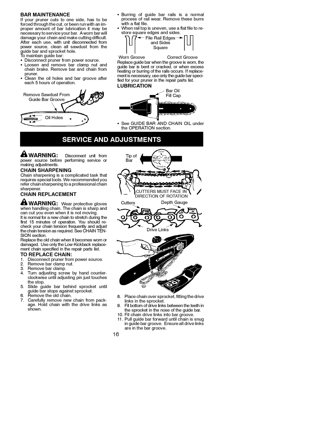 Poulan 810 EPT instruction manual Service and Adjustments 