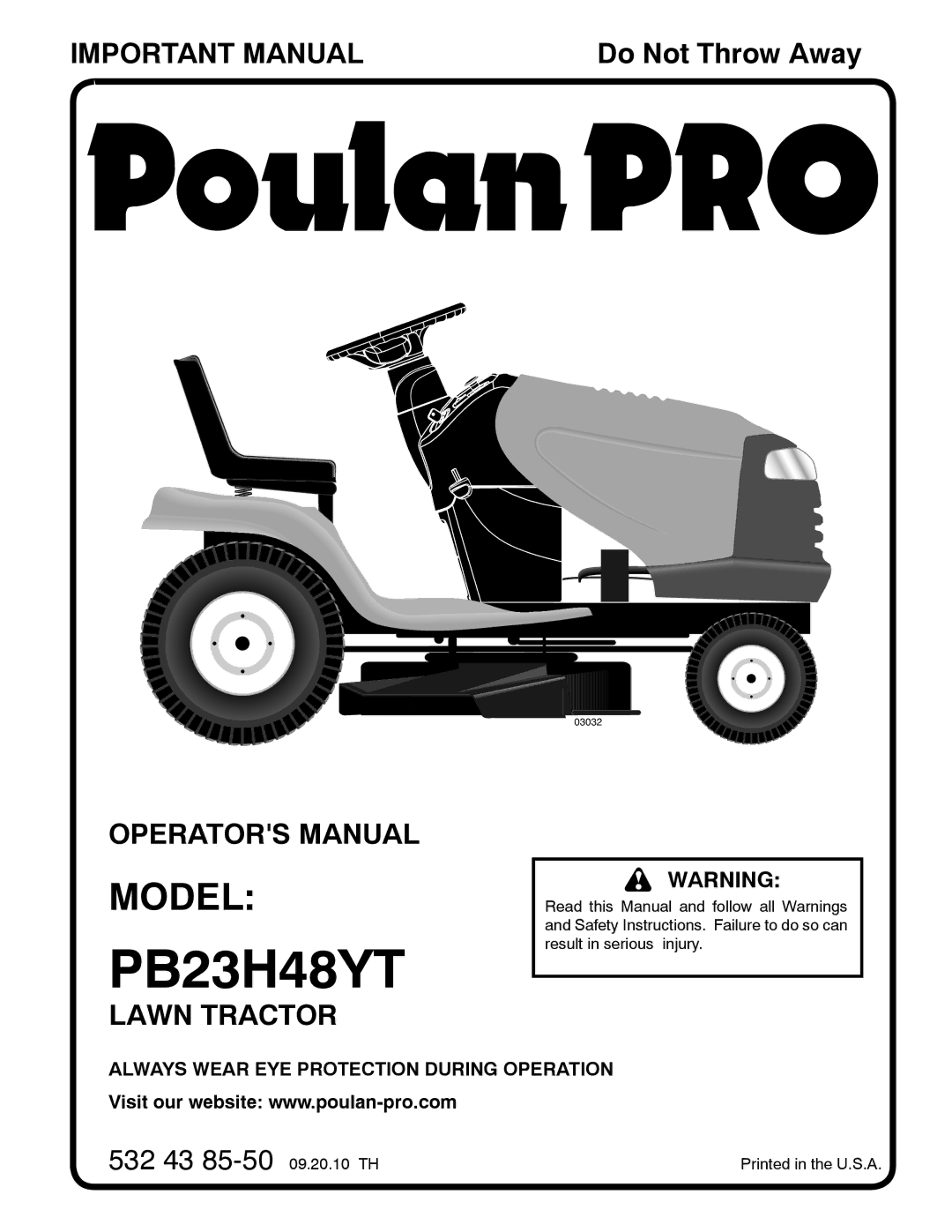 Poulan 96042012600, 85-50 manual PB23H48YT 