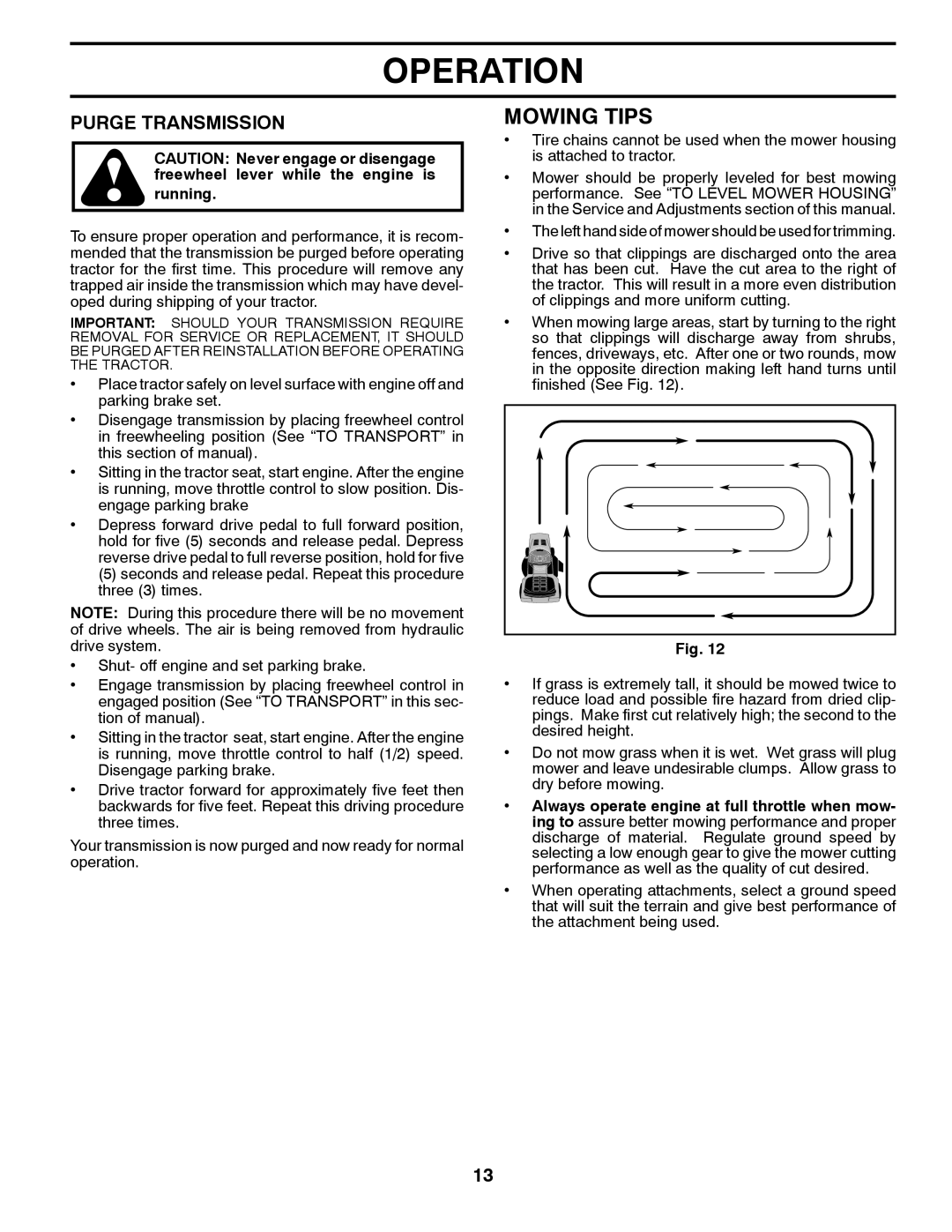 Poulan 96042012600, 85-50 manual Mowing Tips, Purge Transmission, Running 