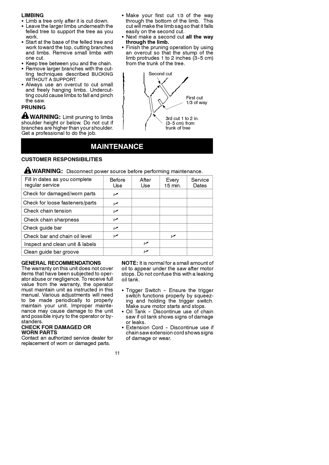 Poulan 952044370 instruction manual Maintenance 