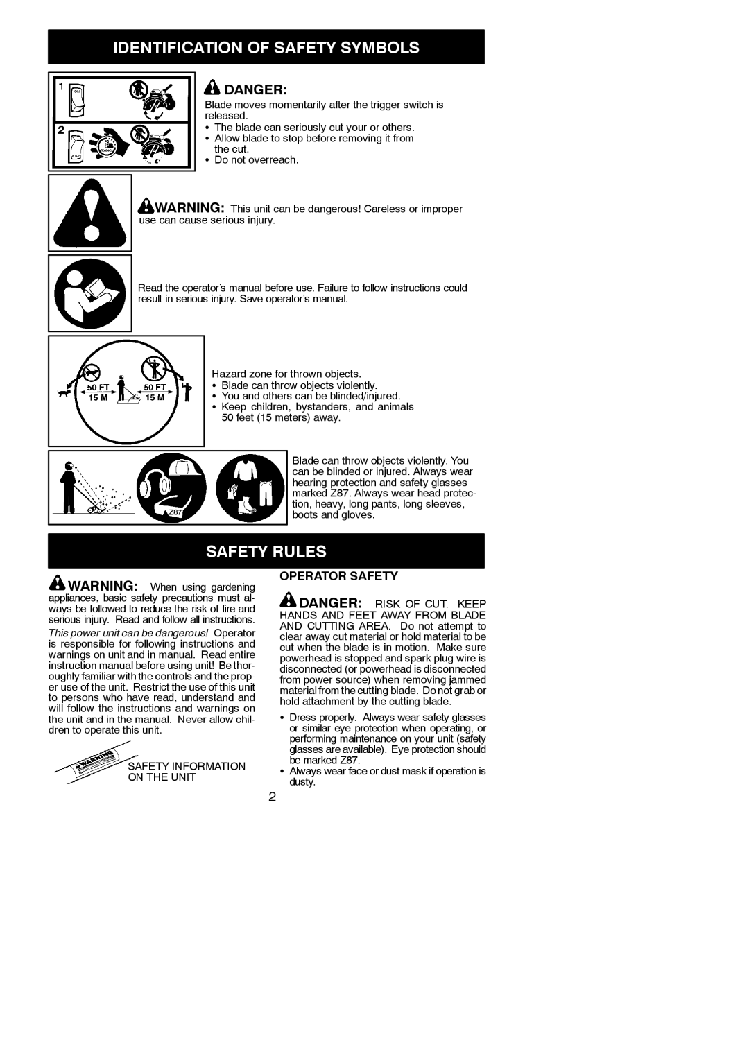 Poulan 952711607, 545167664 instruction manual Identification of Safety Symbols, Safety Rules, Operator Safety 