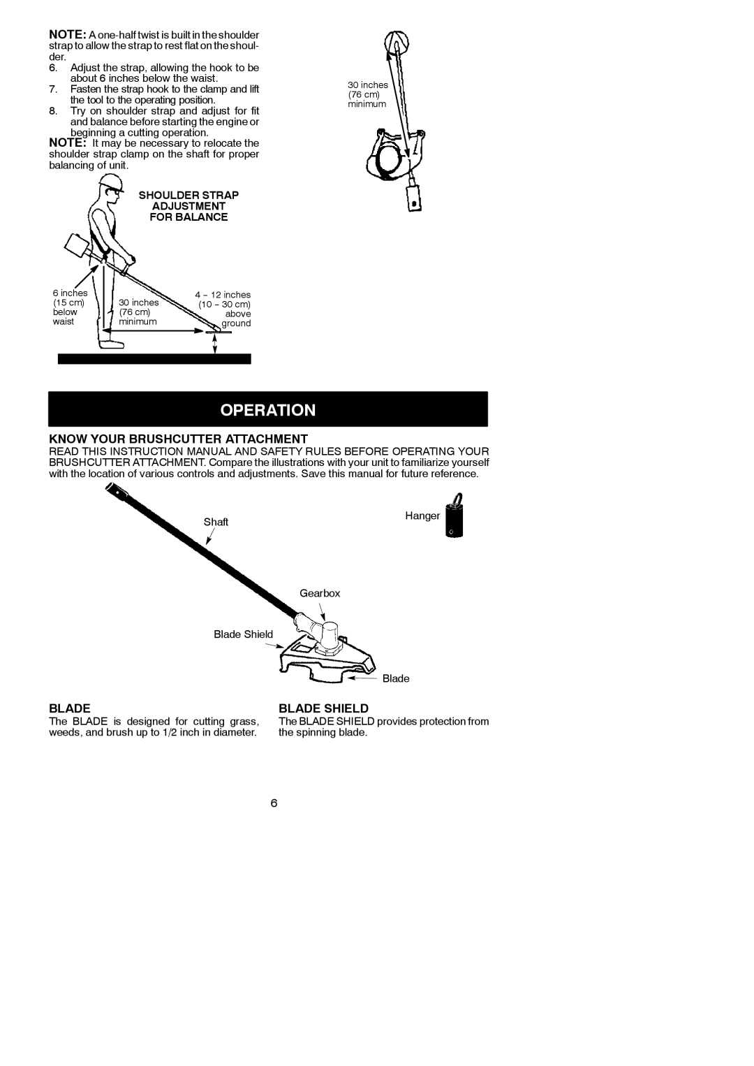 Poulan 952711610, 545212831 instruction manual Operation, Know Your Brushcutter Attachment, Blade Shield 