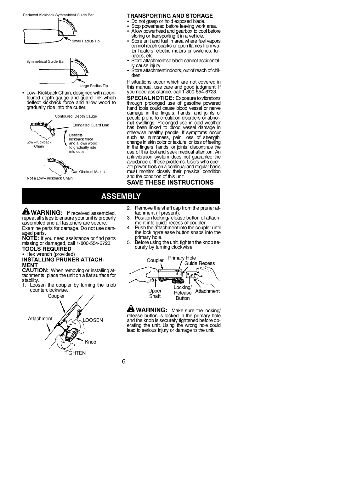 Poulan 952711612, 115261026 Assembly, Transporting and Storage, Tools Required, Installing Pruner ATTACH- Ment 