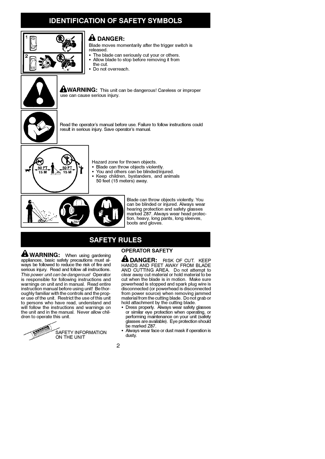 Poulan 952711825, 545167665 instruction manual Identification of Safety Symbols, Safety Rules, Operator Safety 