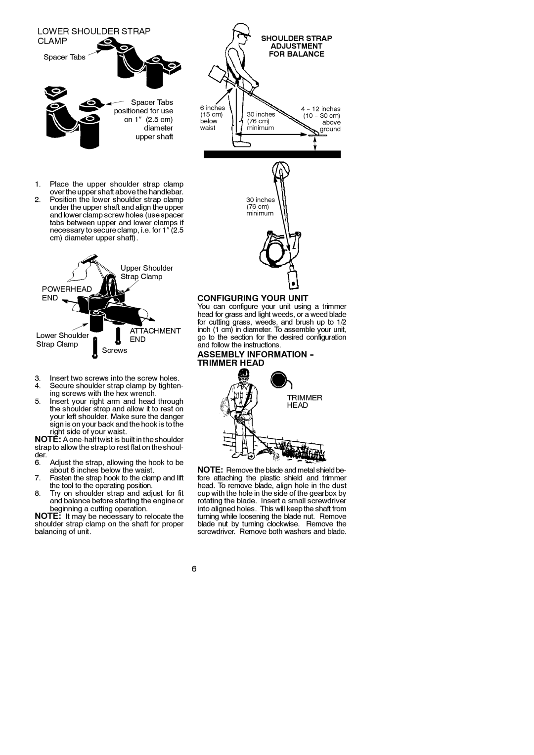 Poulan 952711828, 545212832 Lower Shoulder Strap, Clamp, Configuring Your Unit, Assembly Information Trimmer Head 