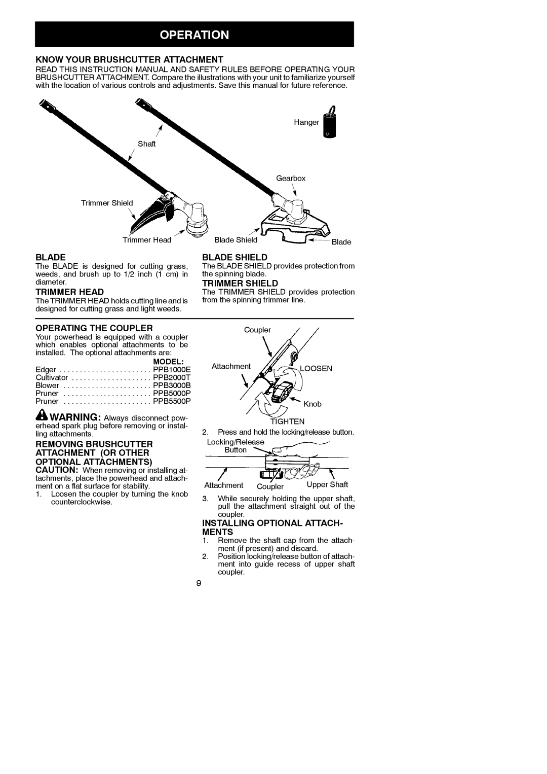 Poulan 545212832, 952711828 instruction manual Operation 