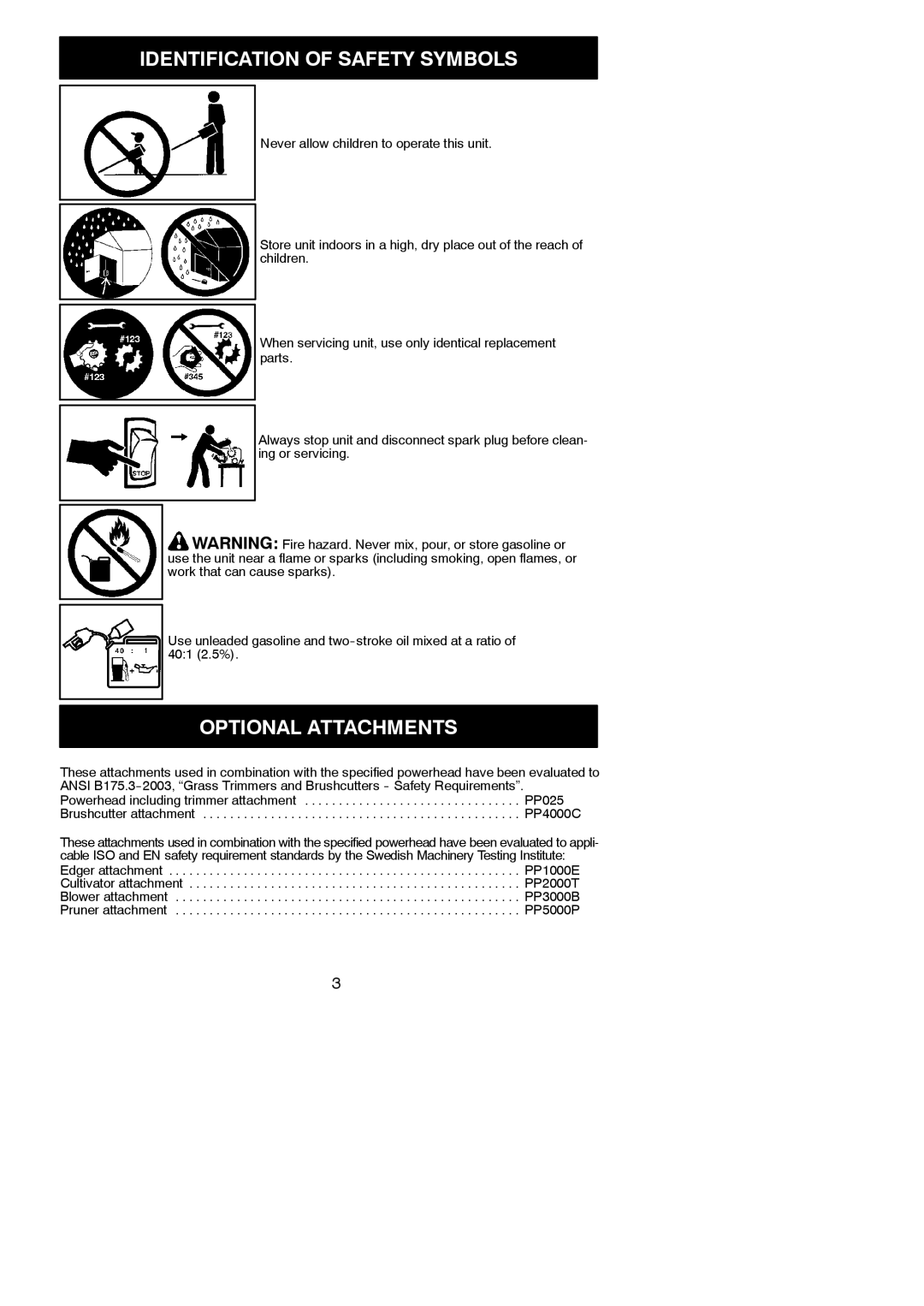 Poulan 115270226, 952711878 instruction manual Optional Attachments 