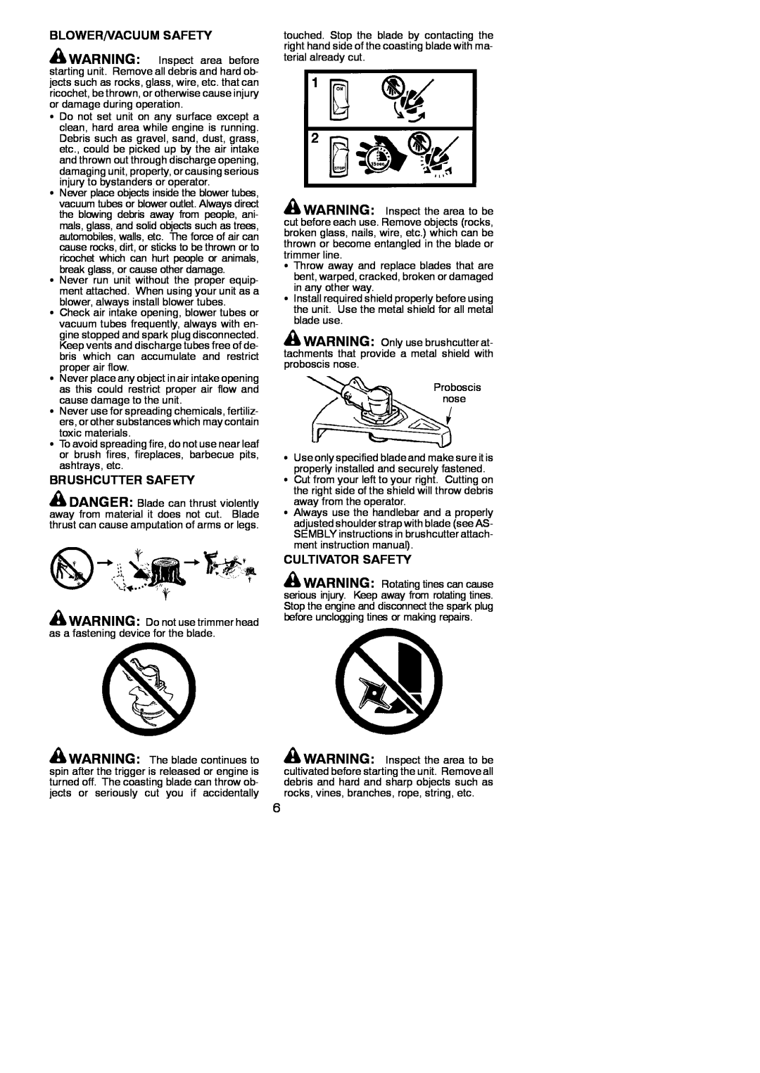 Poulan 952711878, 115270226 instruction manual Blower/Vacuum Safety, Brushcutter Safety, Cultivator Safety 