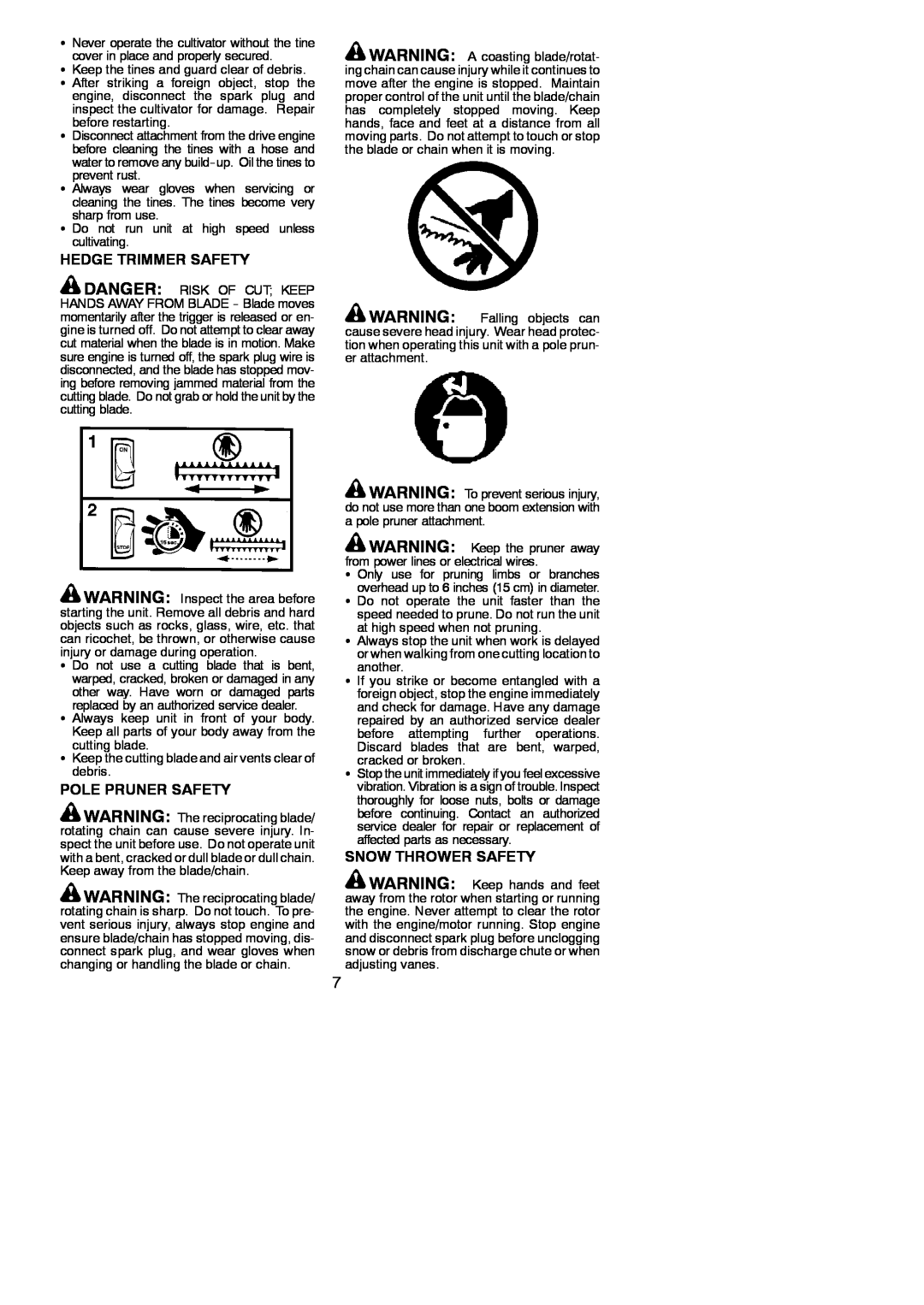 Poulan 952711879 instruction manual Hedge Trimmer Safety, Pole Pruner Safety, Snow Thrower Safety 