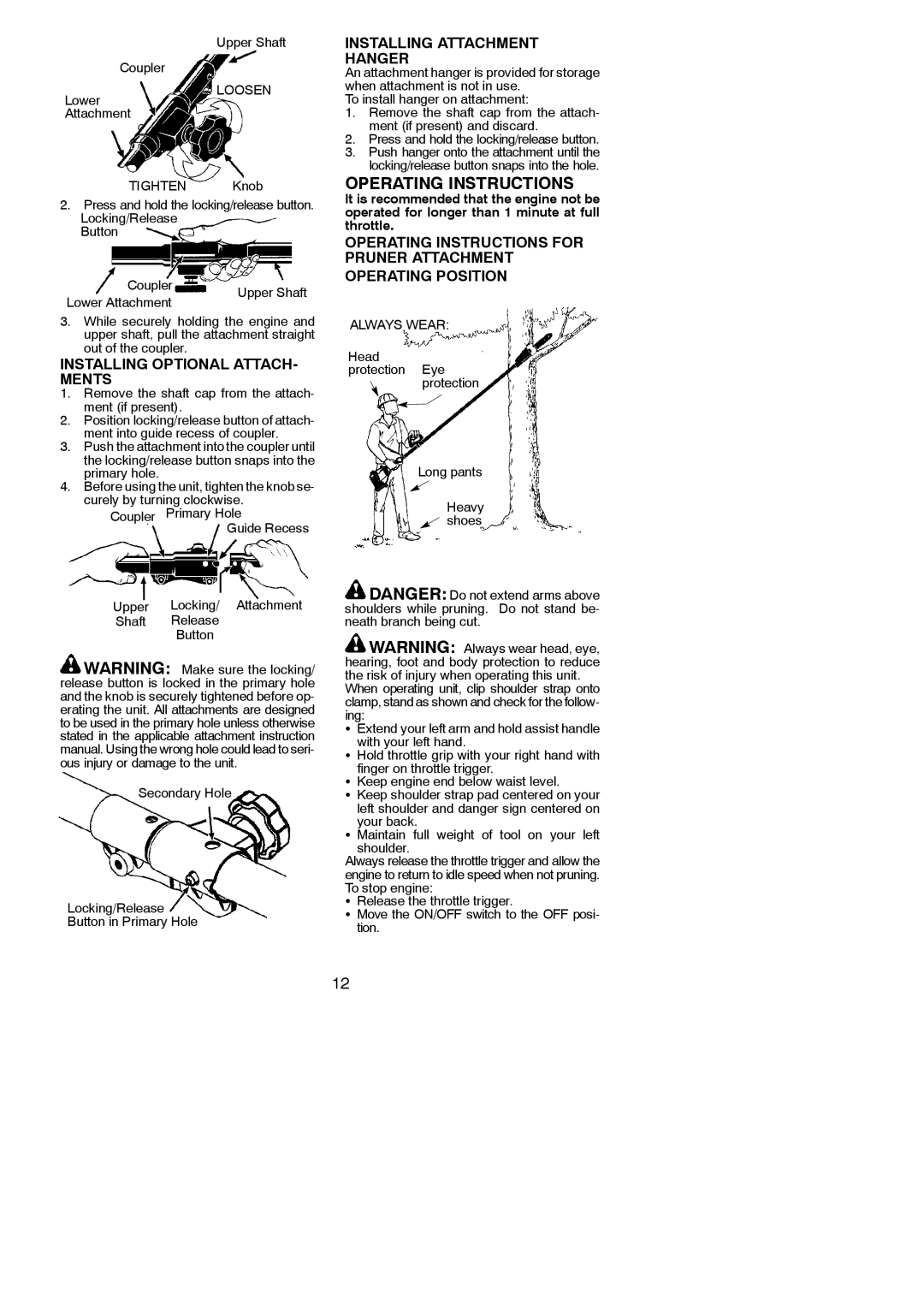 Poulan 952711882, PP46ET Installing Attachment Hanger, Installing Optional ATTACH- Ments, Upper Shaft Coupler 