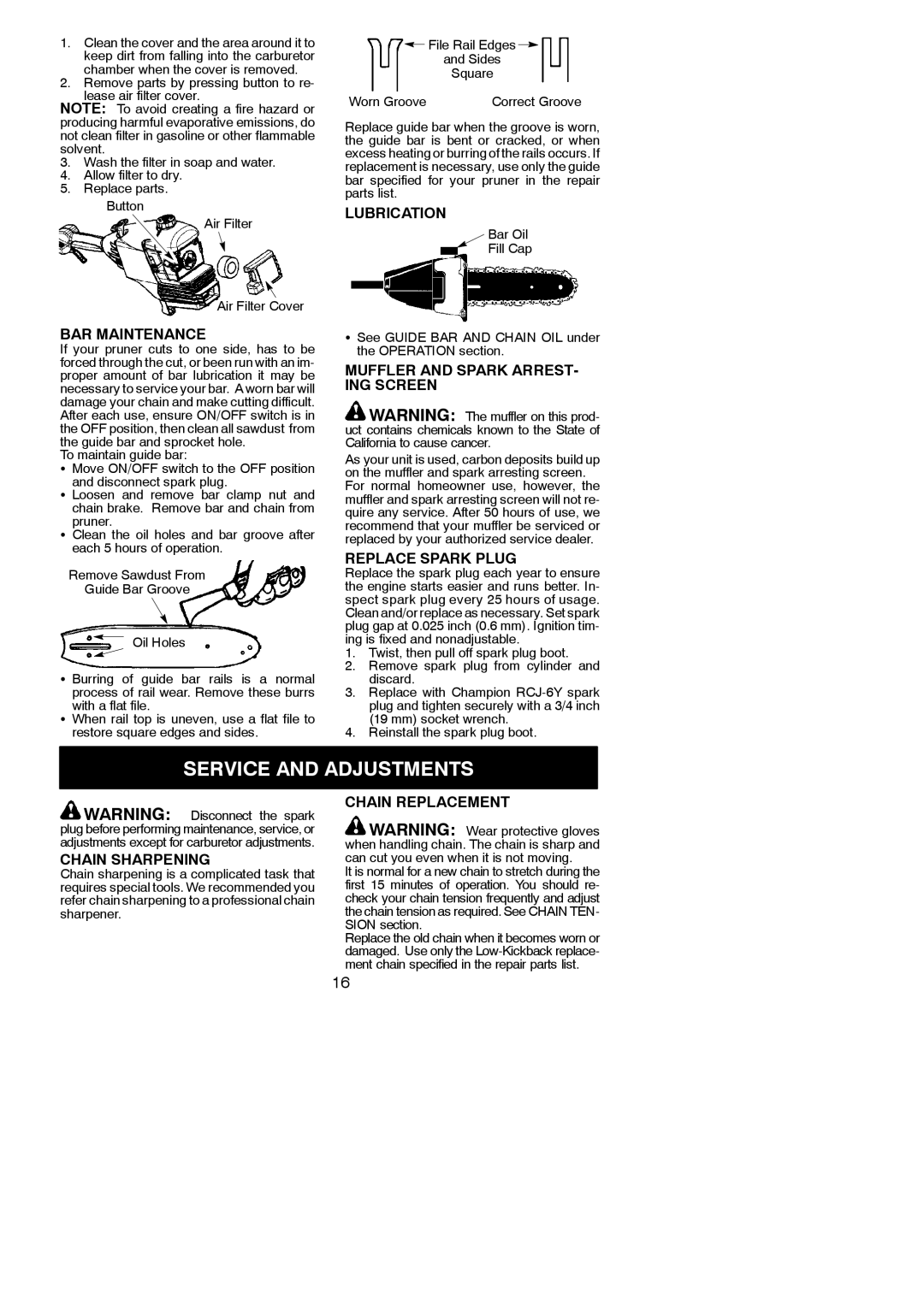 Poulan 952711882, PP46ET instruction manual Service and Adjustments 