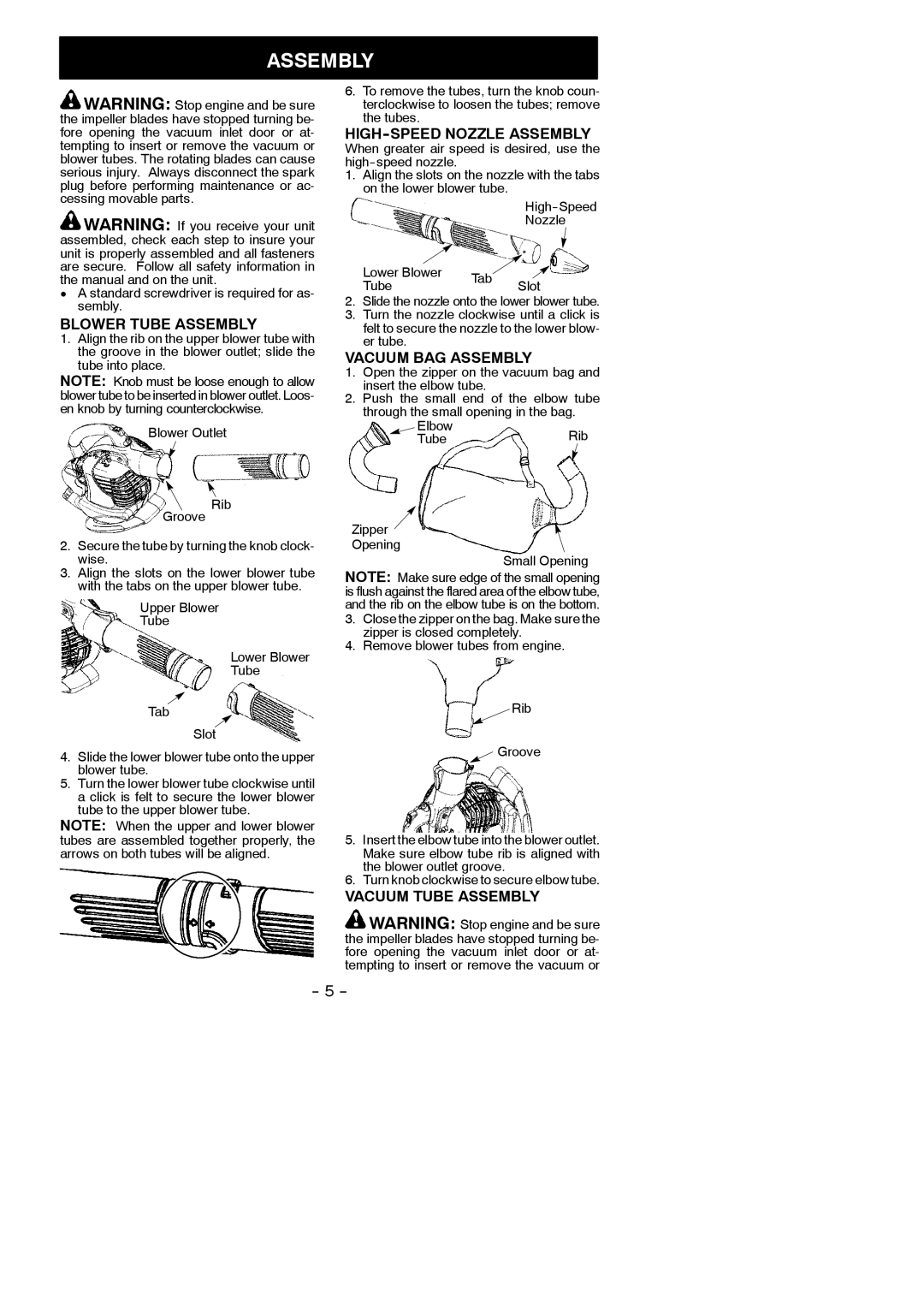 Poulan 115350727 Blower Tube Assembly, HIGH-SPEED Nozzle Assembly, Vacuum BAG Assembly, Vacuum Tube Assembly 