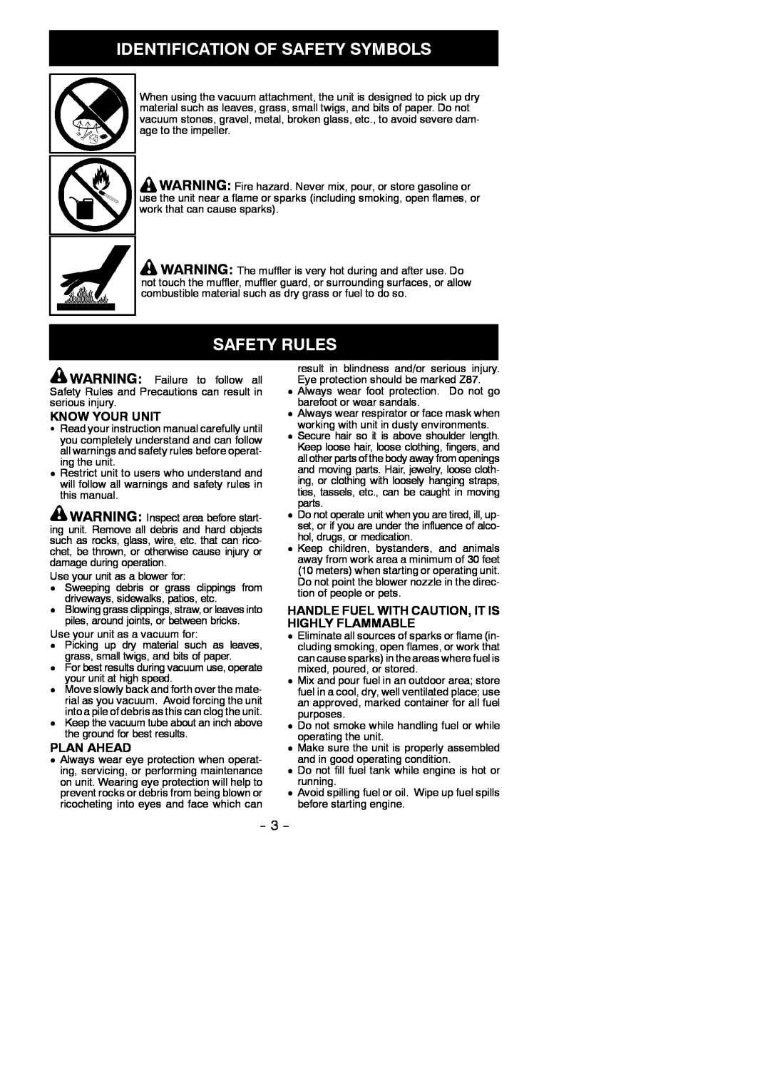 Poulan 115350727, 952711904 instruction manual Safety Rules, Identification Of Safety Symbols, Know Your Unit, Plan Ahead 