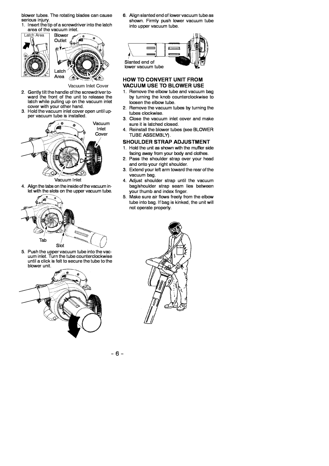 Poulan 952711904, 115350727 instruction manual How To Convert Unit From Vacuum Use To Blower Use, Shoulder Strap Adjustment 