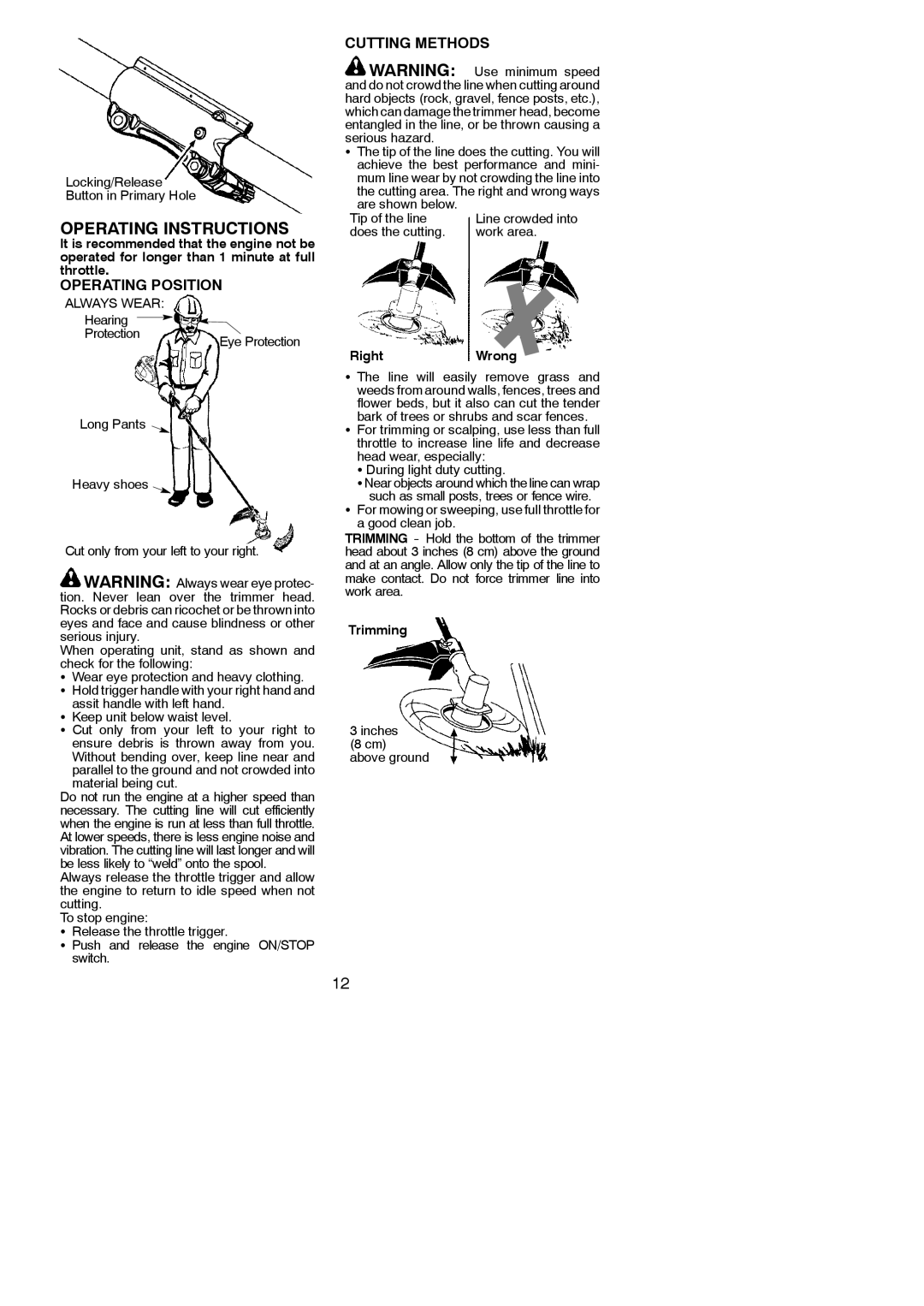 Poulan 952711928, 115270526 instruction manual Operating Position, Cutting Methods 