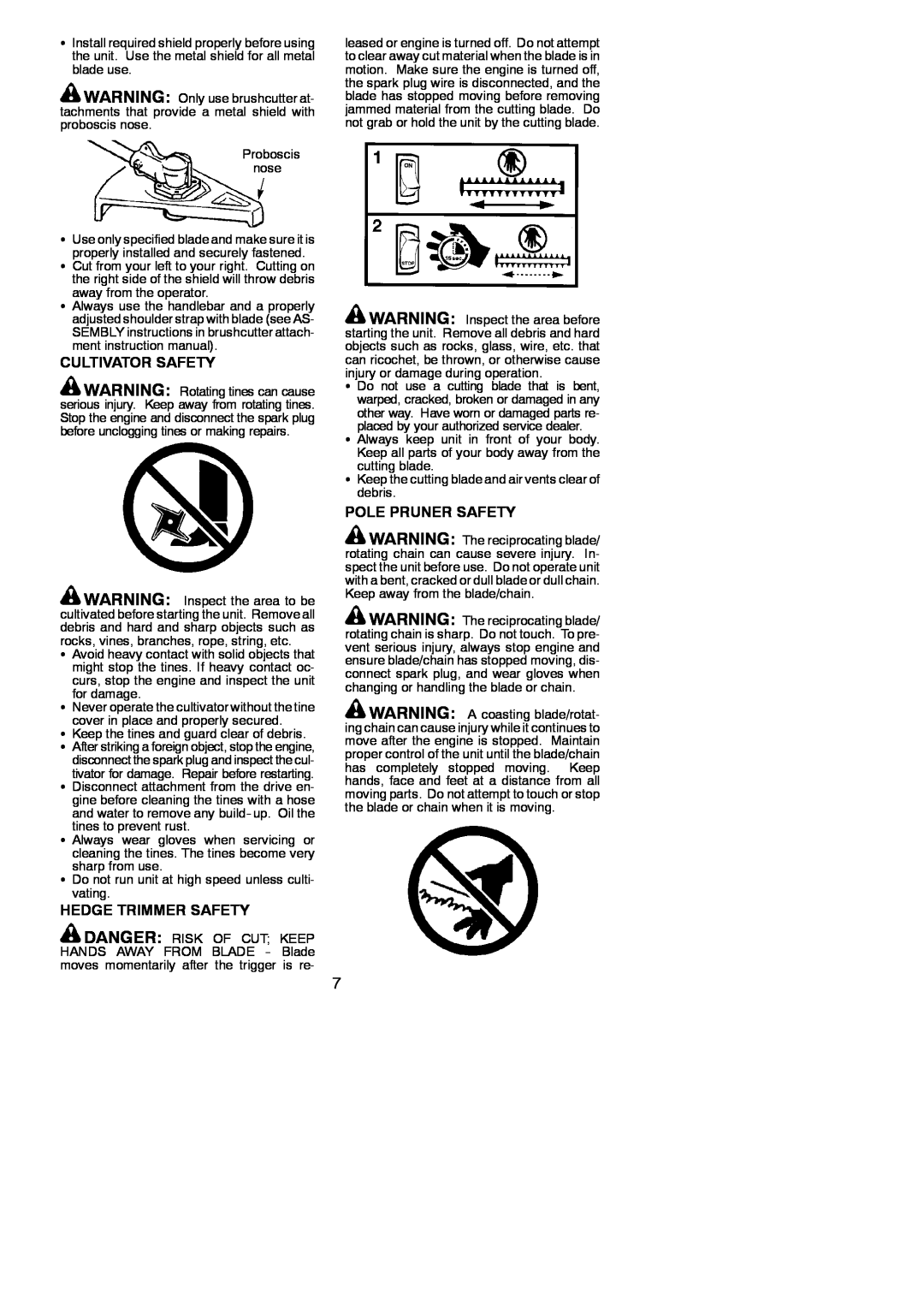 Poulan 115248726, 952711943 instruction manual Cultivator Safety, Hedge Trimmer Safety, Pole Pruner Safety 