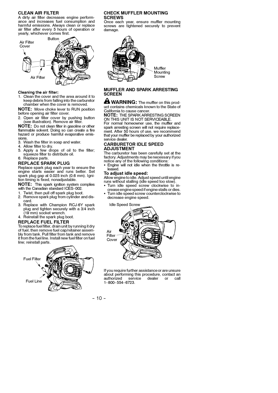 Poulan 952711945, 115351327 Clean AIR Filter, Check Muffler Mounting Screws, Replace Spark Plug, Replace Fuel Filter 