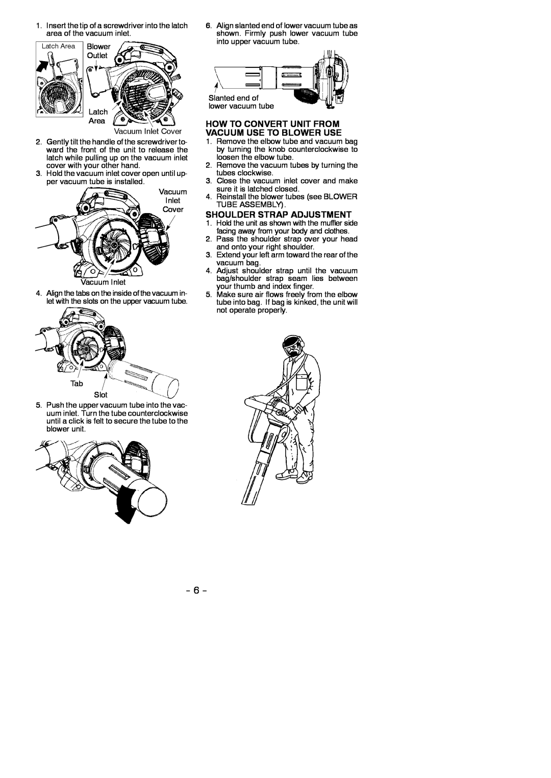 Poulan 952711945, 115351327 instruction manual How To Convert Unit From Vacuum Use To Blower Use, Shoulder Strap Adjustment 