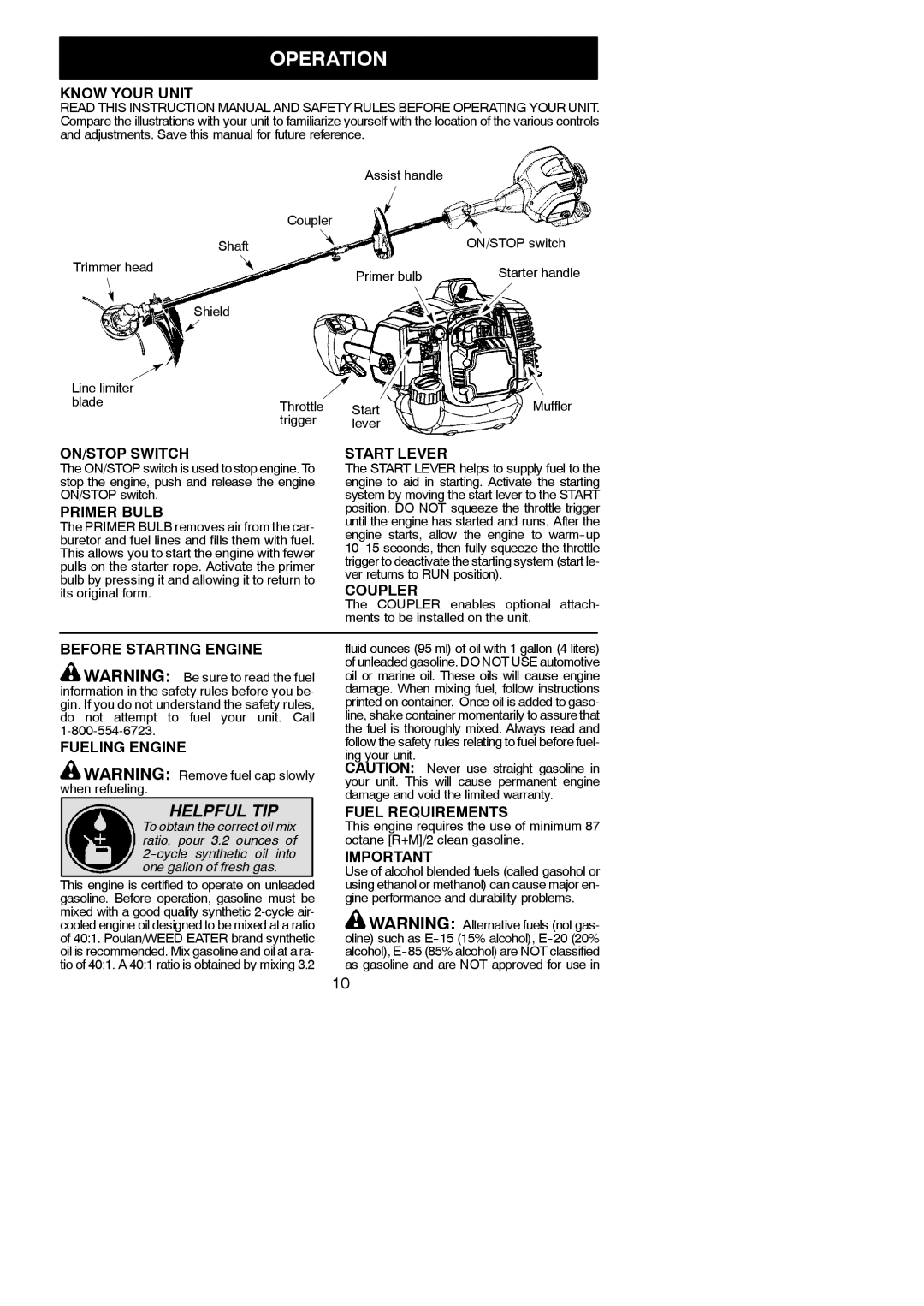 Poulan 952711962, 115249526 instruction manual Operation 