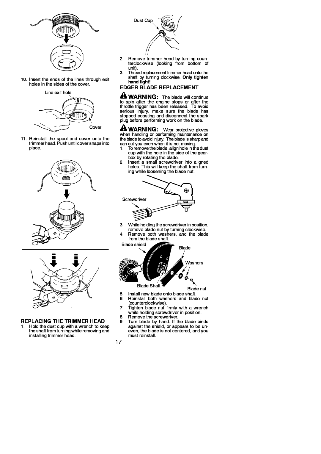Poulan 115275026, 952711963 instruction manual Edger Blade Replacement, Replacing The Trimmer Head 