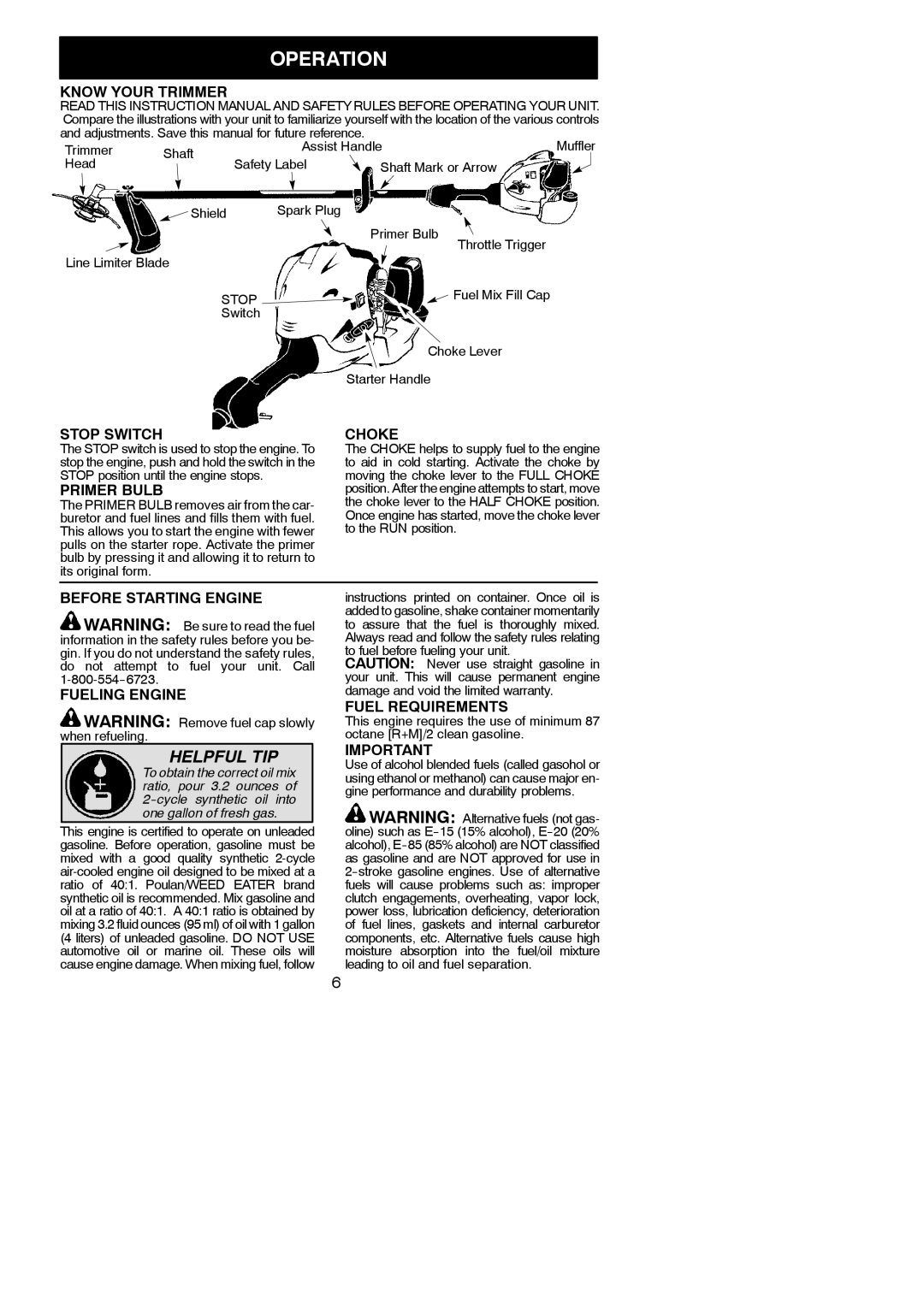 Poulan 952711964 instruction manual Operation 