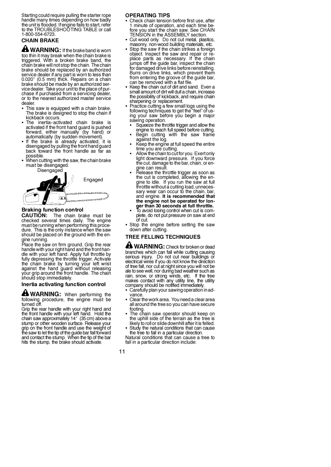 Poulan 545186810, 952802061 Braking function control Caution The chain brake must be, Inertia activating function control 