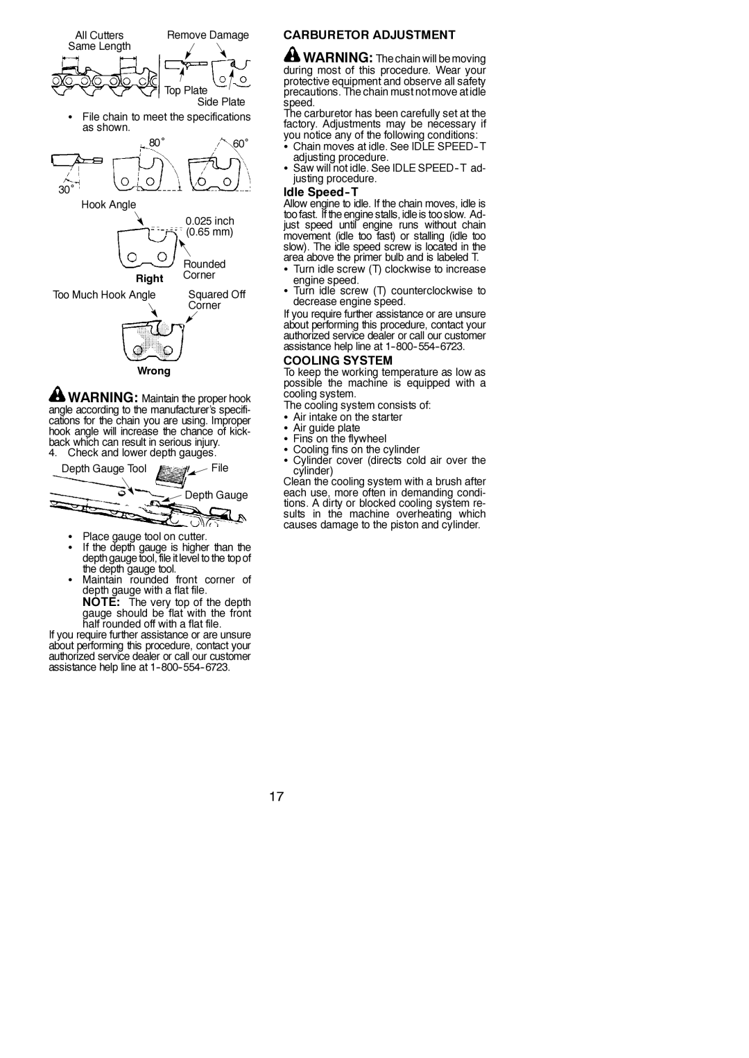 Poulan 545186810, 952802061, 952802062 instruction manual Carburetor Adjustment, Idle Speed-T, Cooling System, Right, Wrong 