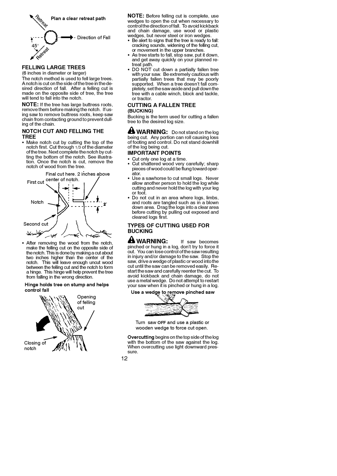 Poulan 952802075 Felling Large Trees, Notch CUT and Felling the Tree, Cutting a Fallen Tree, Inches in diameter or larger 