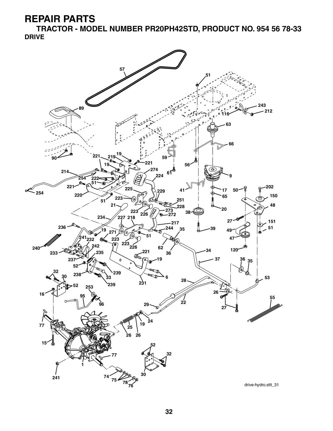 Poulan 954567833, 186914 owner manual Tractor Model Number PR20PH42STD, Product no 56 