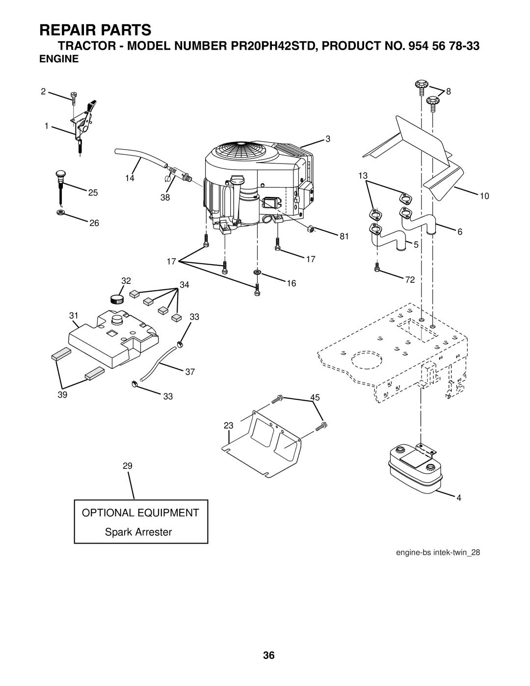 Poulan 954567833, 186914 owner manual Engine 