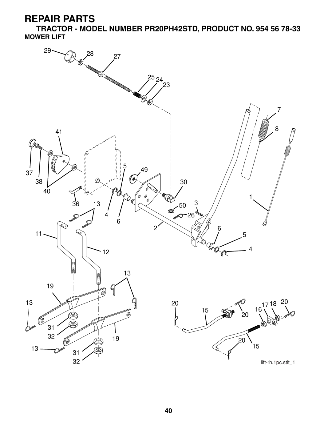 Poulan 954567833, 186914 owner manual Mower Lift 