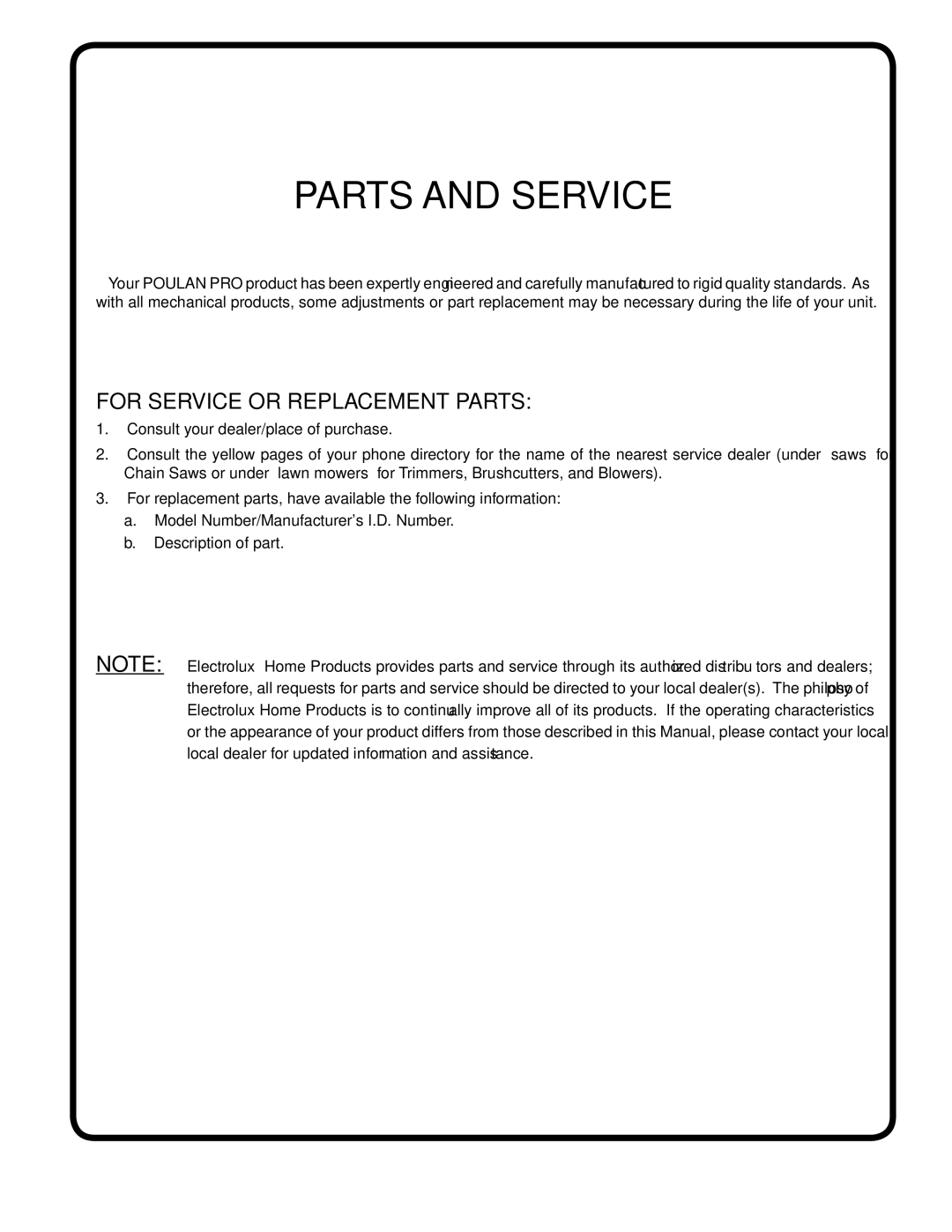 Poulan 954567833, 186914 owner manual Parts and Service 