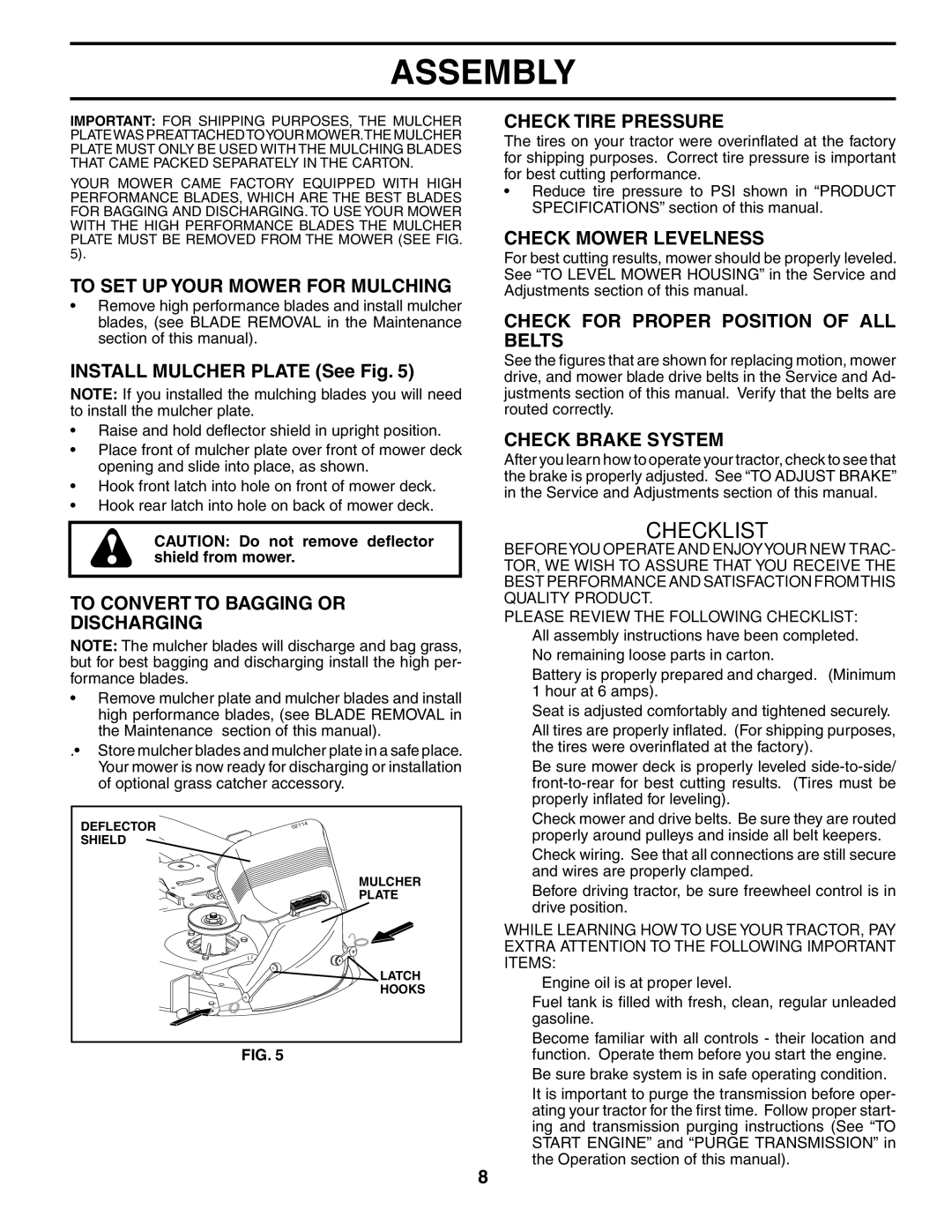 Poulan 954567833, 186914 To SET UP Your Mower for Mulching, To Convert to Bagging or Discharging, Check Tire Pressure 