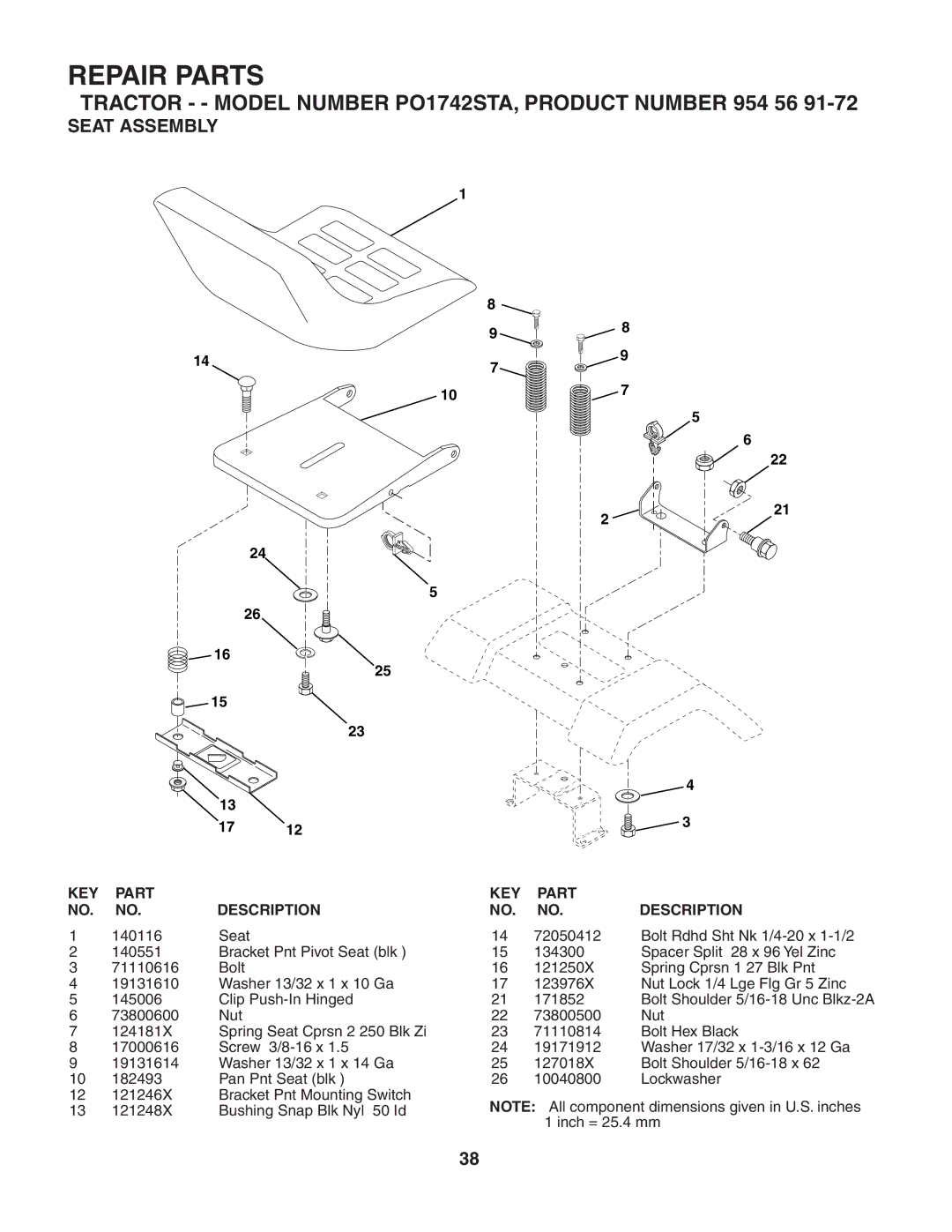 Poulan 954569172, 184210 manual Seat Assembly 