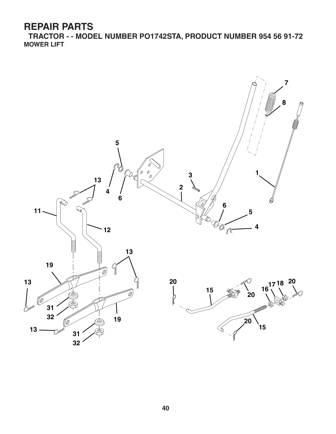 Poulan 954569172, 184210 manual Mower Lift 