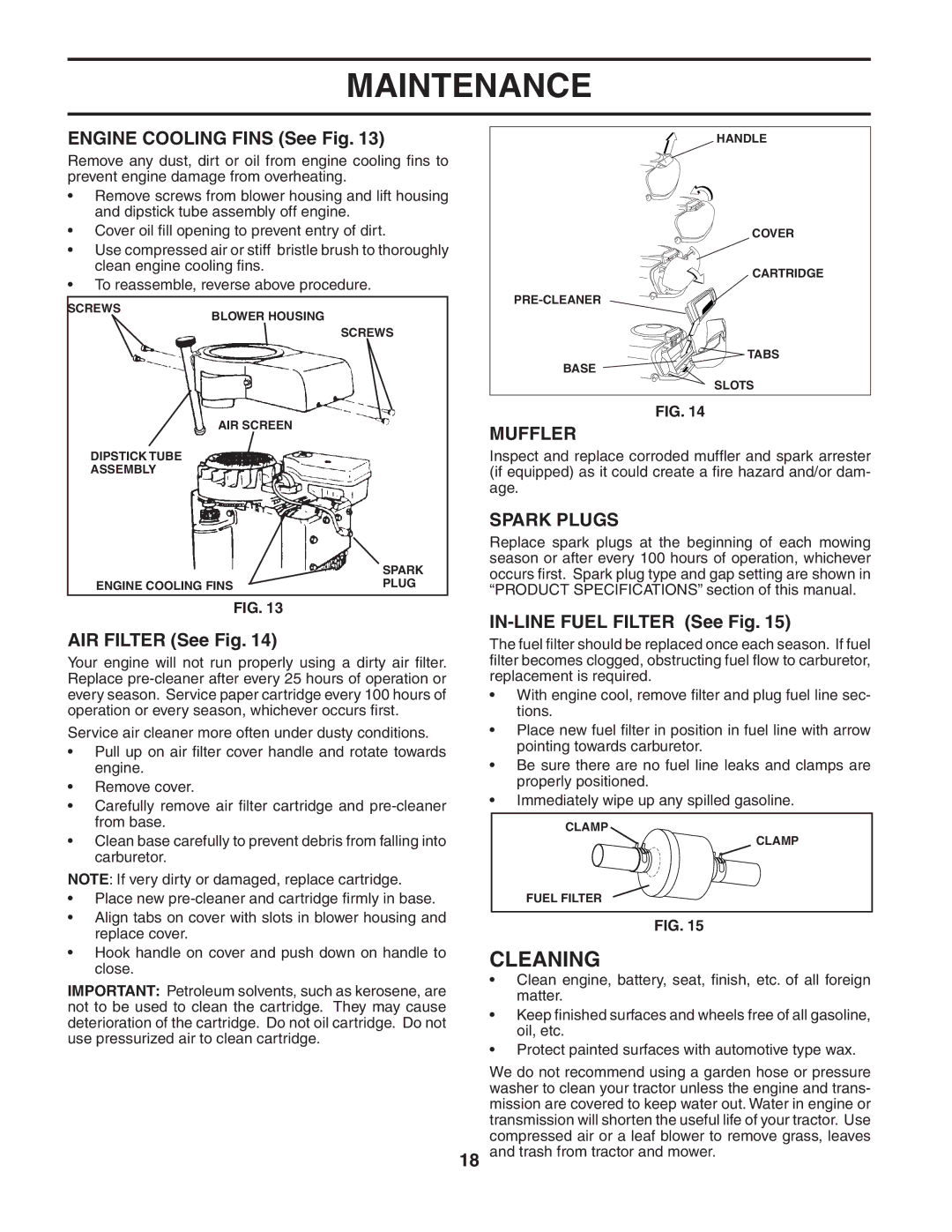 Poulan 954569189, 184217 manual Cleaning, Muffler, Spark Plugs 