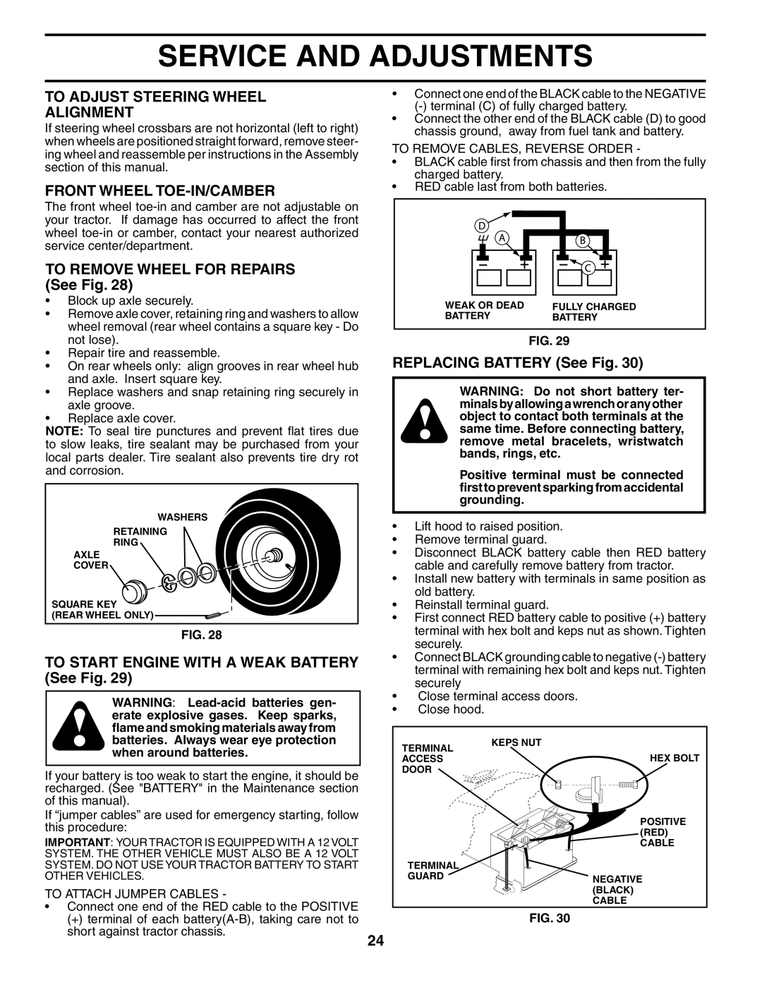 Poulan 954569455 manual To Adjust Steering Wheel Alignment, Front Wheel TOE-IN/CAMBER, To Remove Wheel for Repairs See Fig 