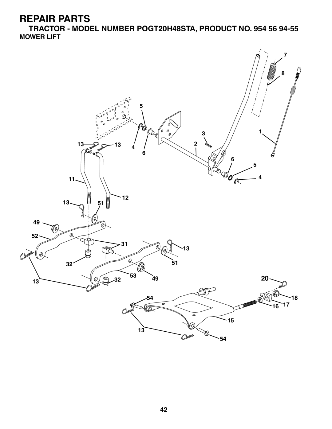 Poulan 954569455, 184425 manual Mower Lift 