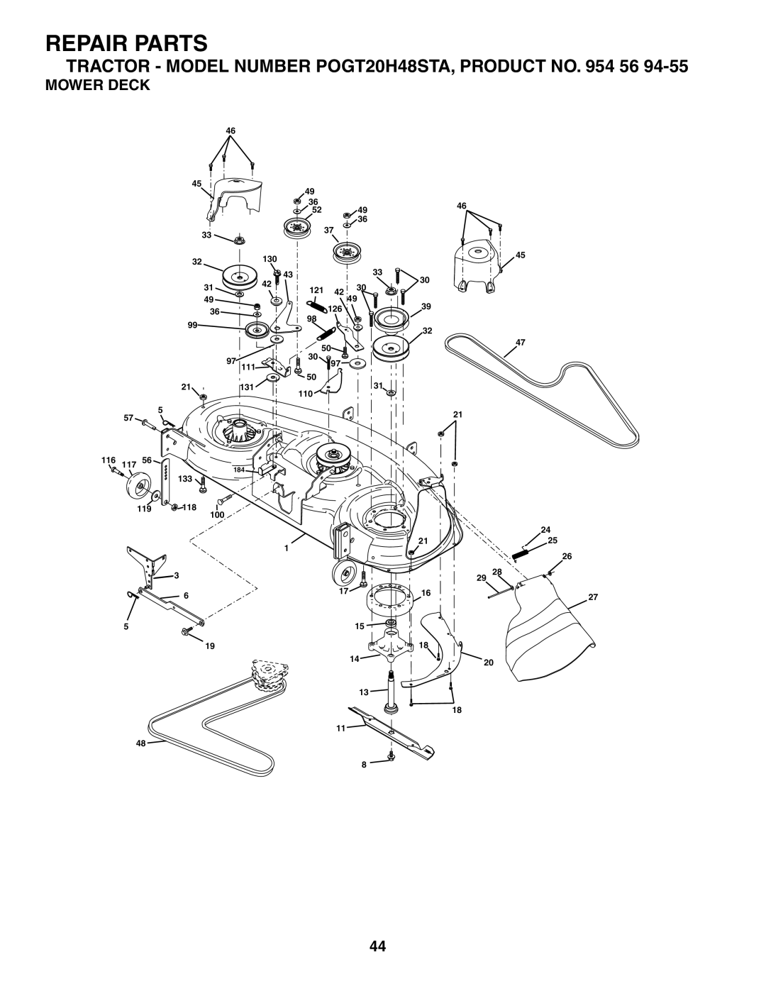 Poulan 954569455, 184425 manual Mower Deck 